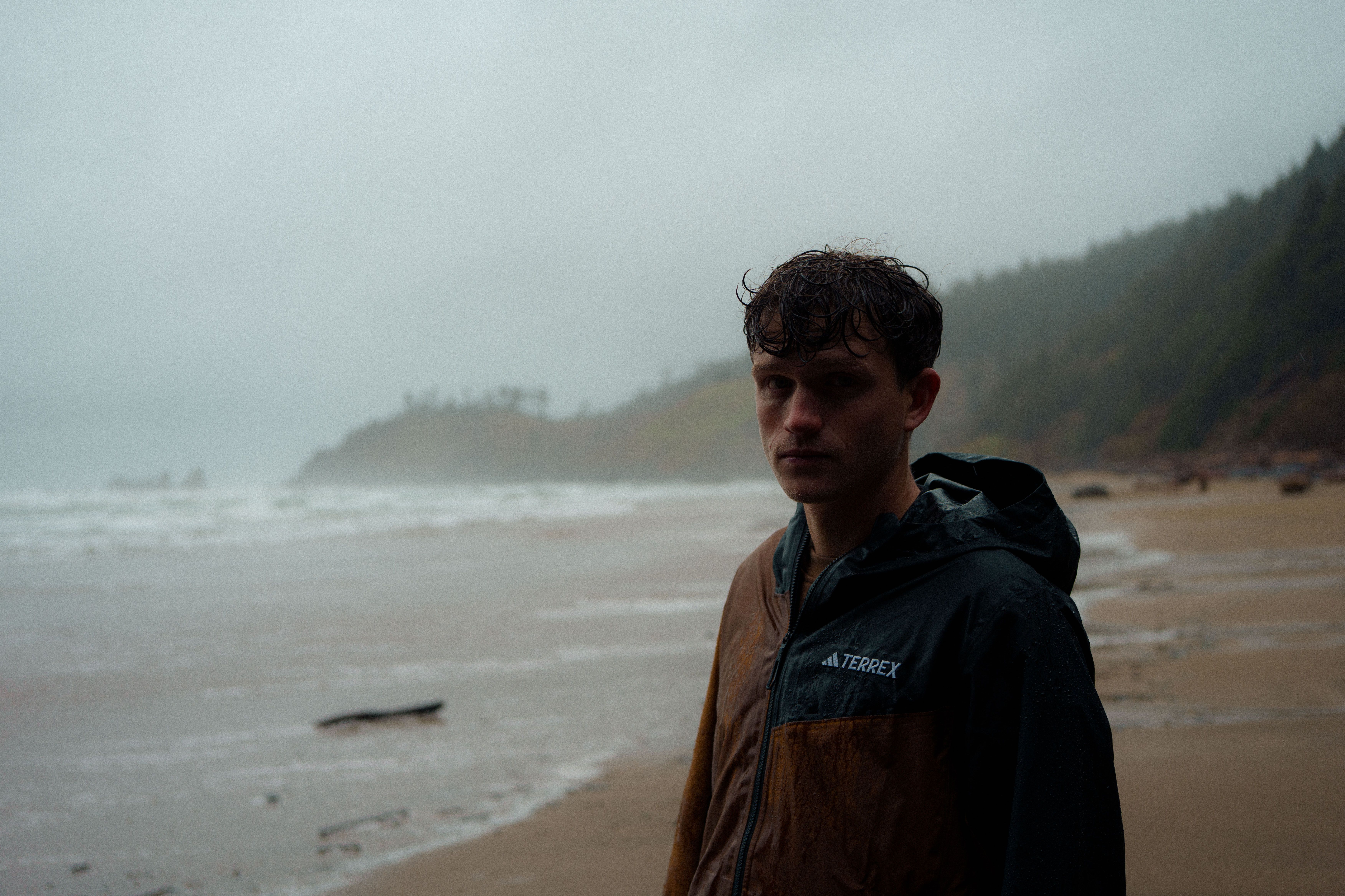 The Oregon coast under heavy fog.