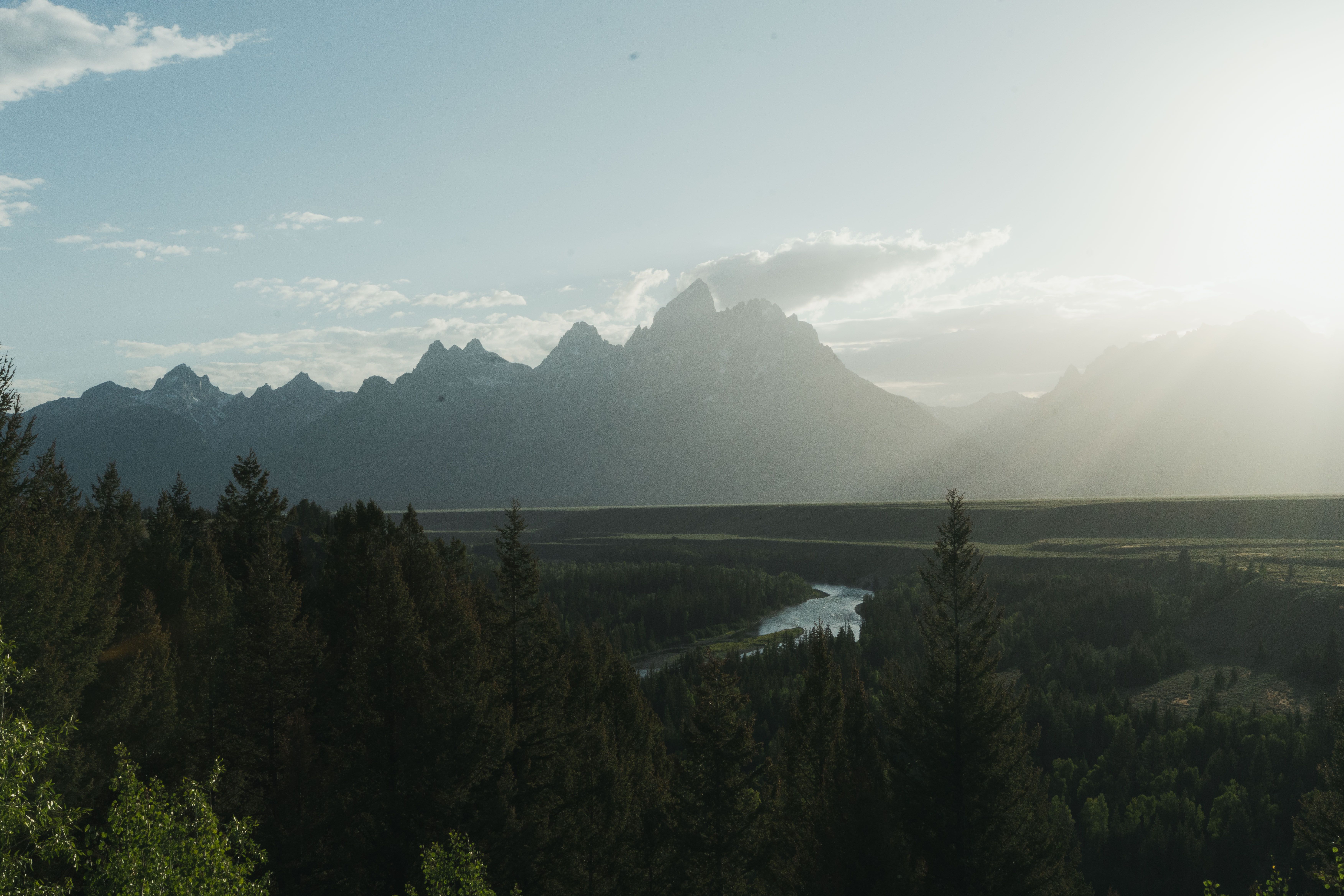 Yellowstone Lake from a distance, with a storm approaching.