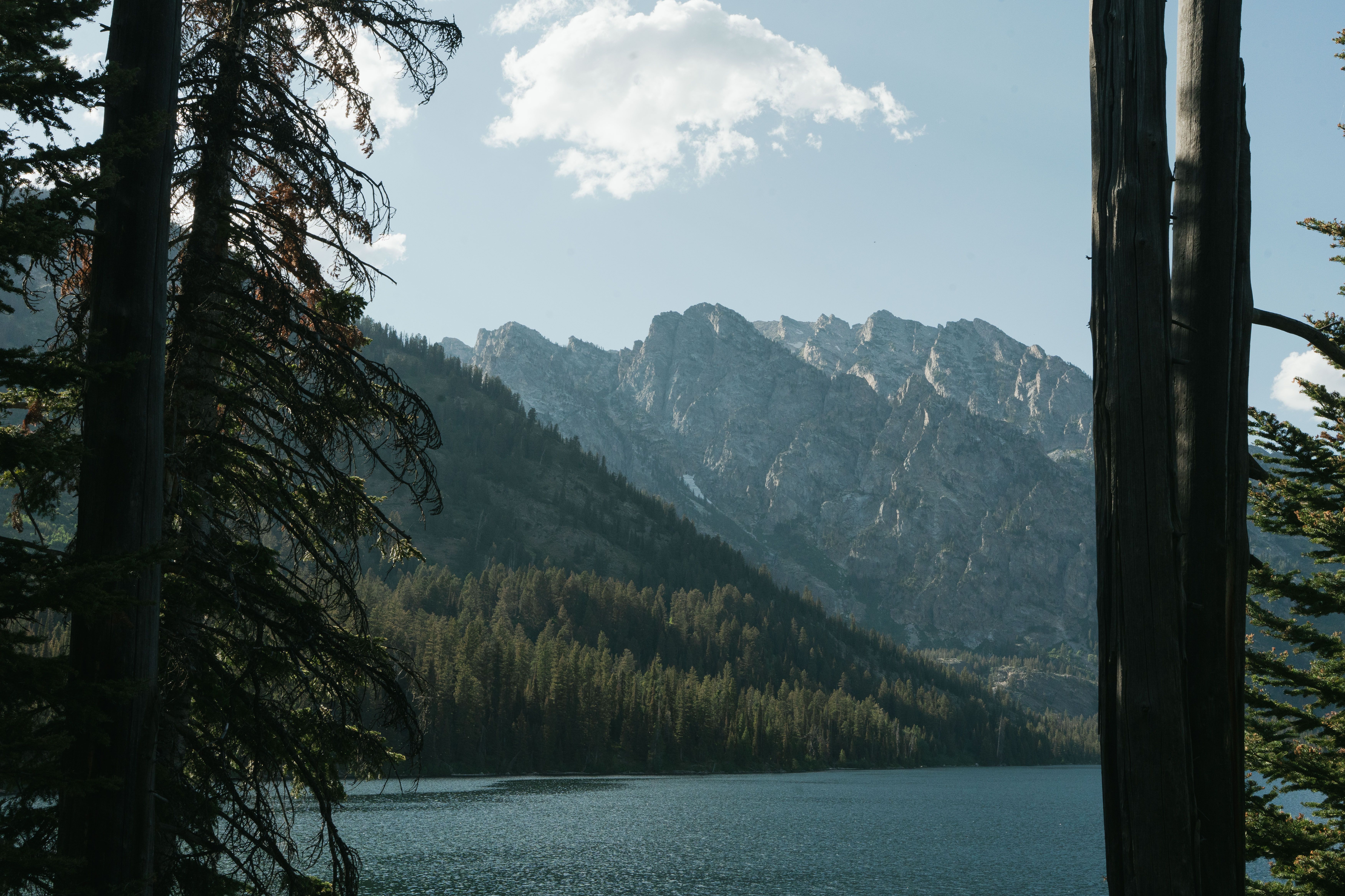 Yellowstone Lake from a distance, with a storm approaching.
