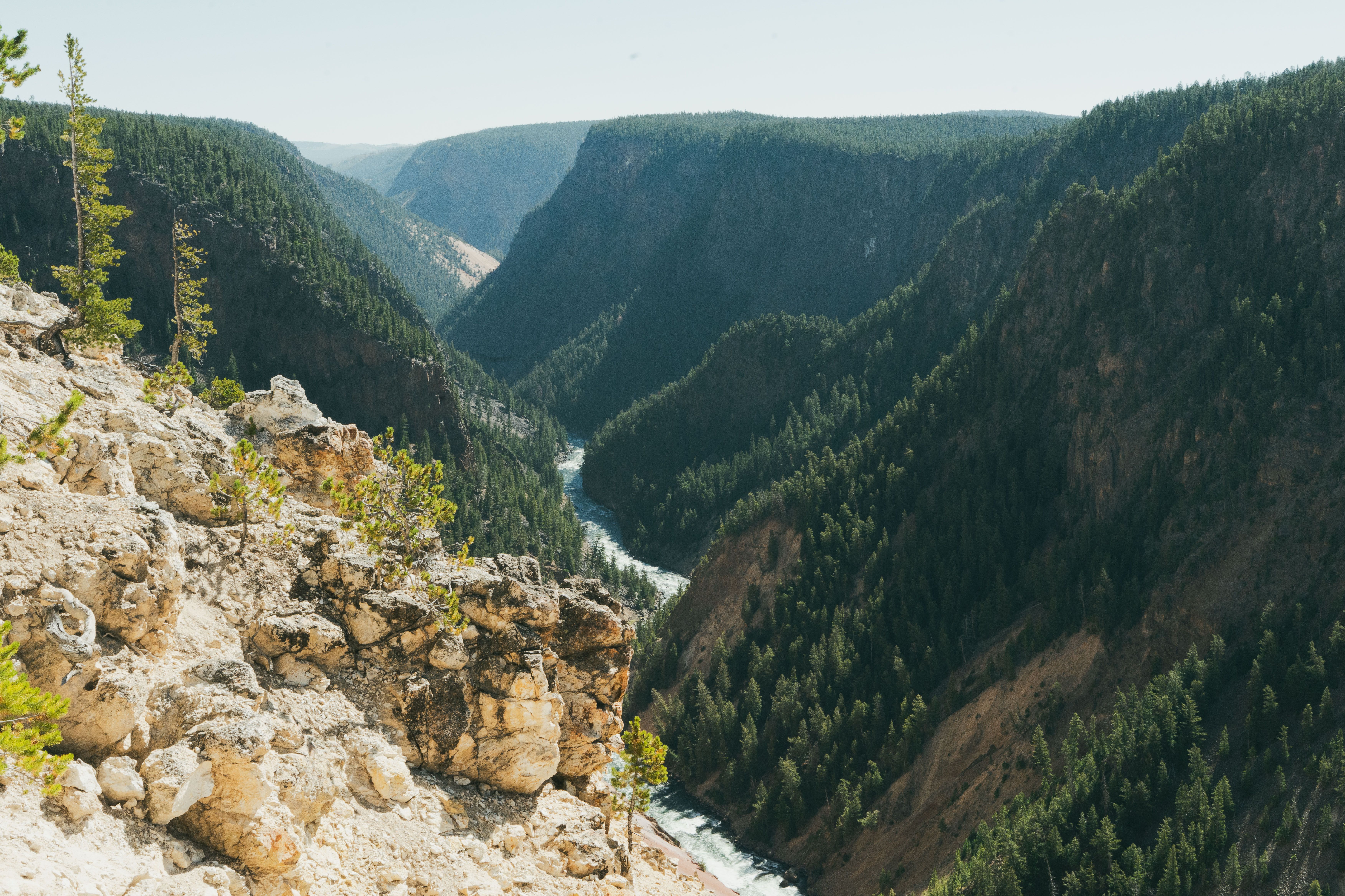 Yellowstone Lake from a distance, with a storm approaching.